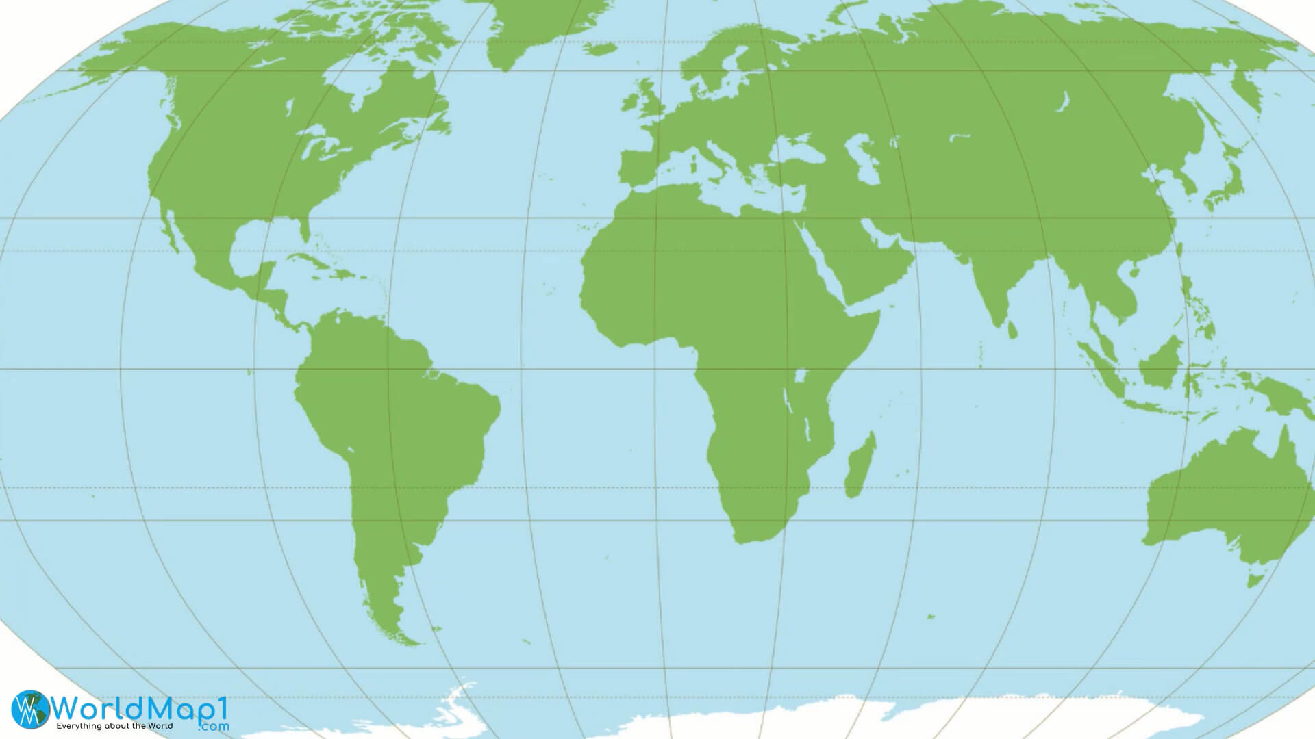 Antarctica and World Blank Green Map